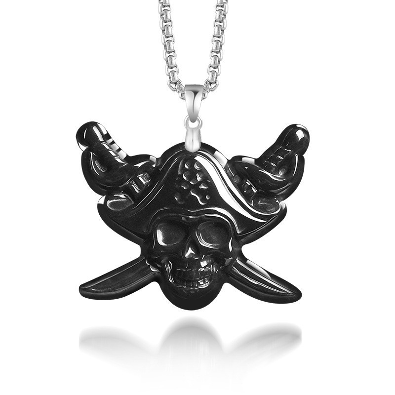 Vintage Necklace - Collier pendentif crâne en jadéite de
