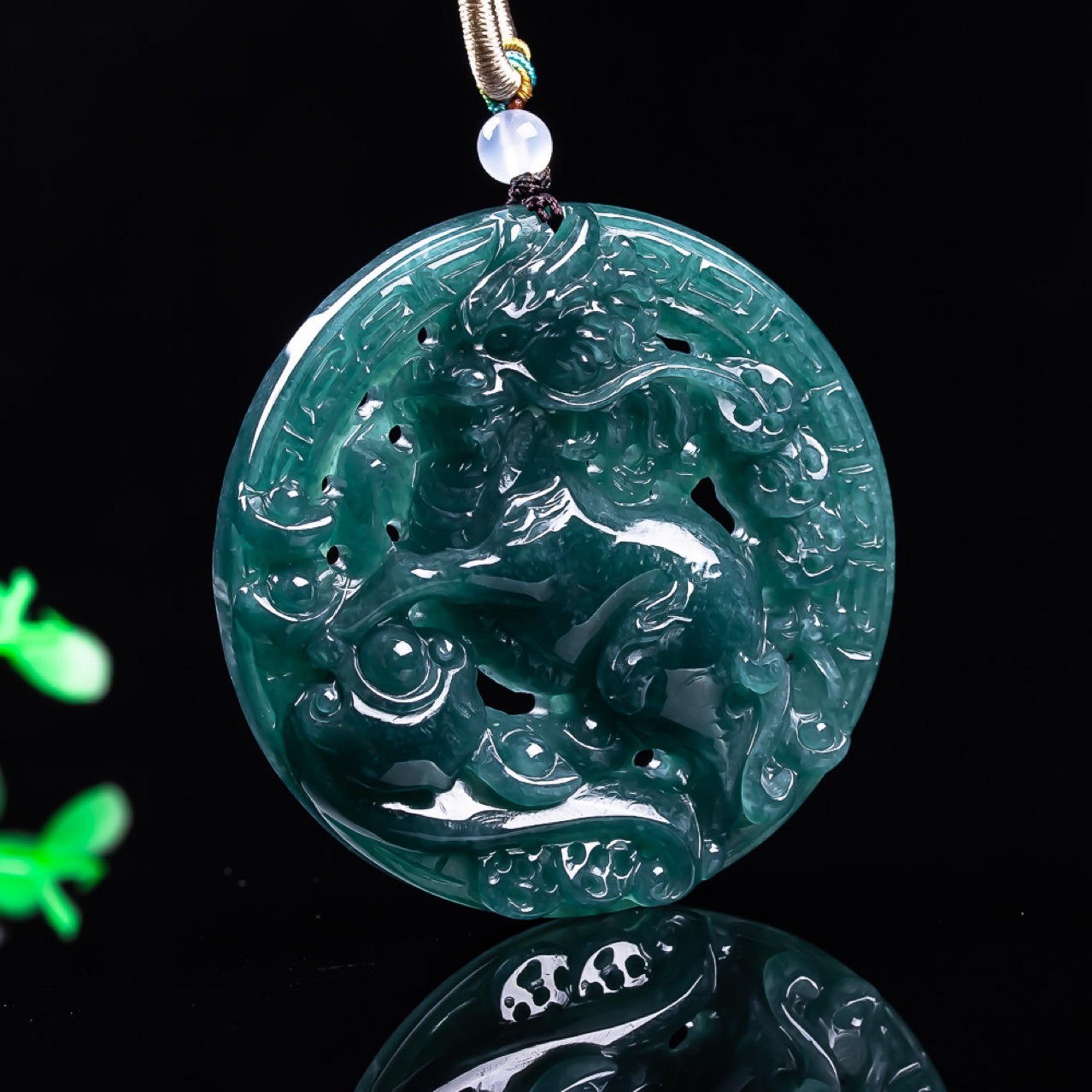 Vintage Necklace - Collier pendentif Dragon en jadéite du