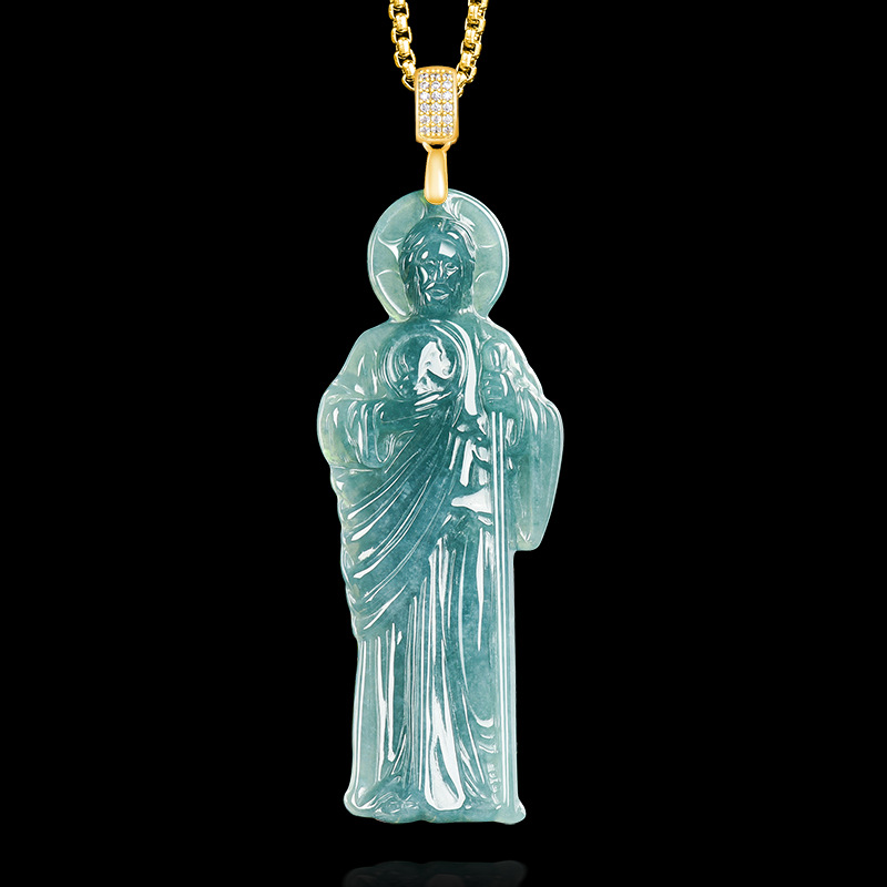 Vintage Necklace - Myanmar jadéite St Jude pendentif collier