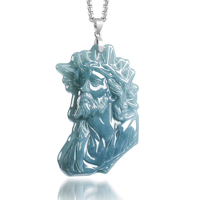 Vintage Necklace - Collier pendentif prêtre en jadéite de