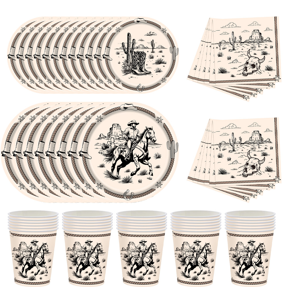 Vintage Things Collection - Vaisselle Jetable Thème Cowboy Western Rétro